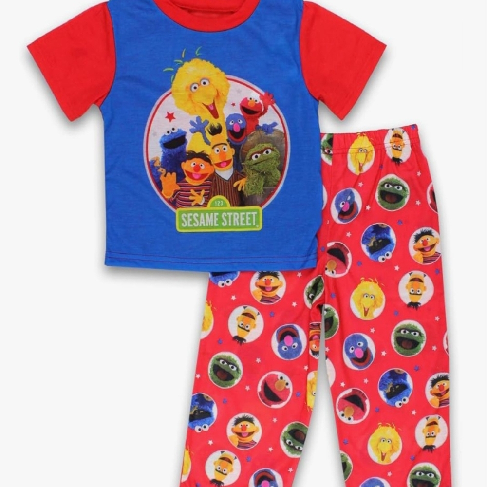 Sesame Street Pajama Set Vibrant Red and Blue Character Design